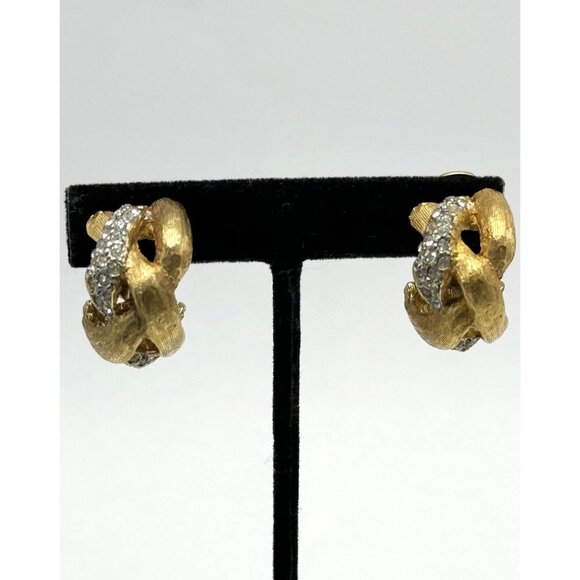 Vintage KJL Rhinestone gold hoop earrings - Picture 2 of 9
